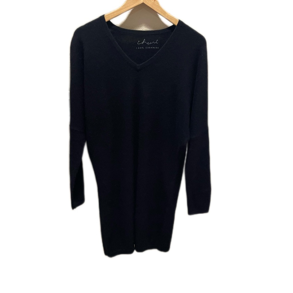 I Heart 100% Cashmere Black V-Neck Sweater Dress / Long Top - Size M